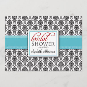 Elegant Damask Bridal Shower Invitation (aqua/red)