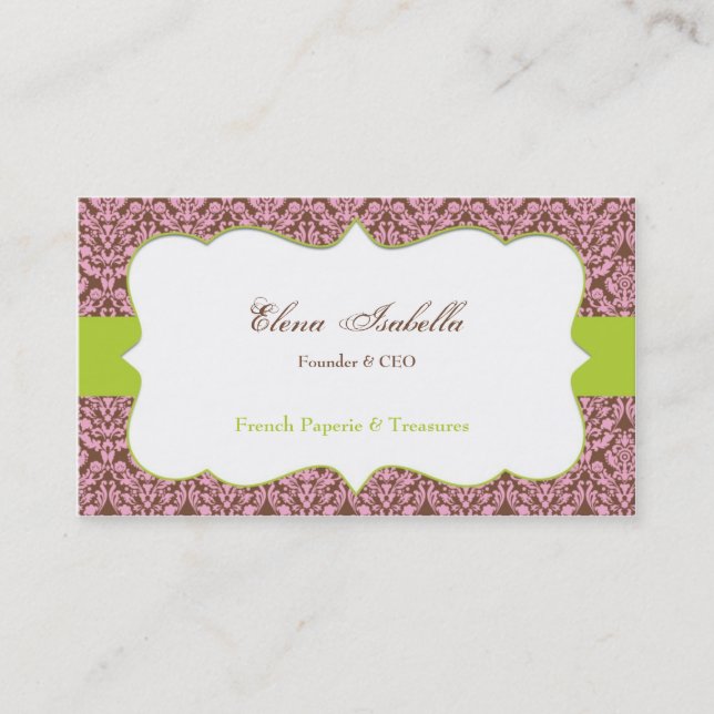 Elegant Damask Business Card (Front)