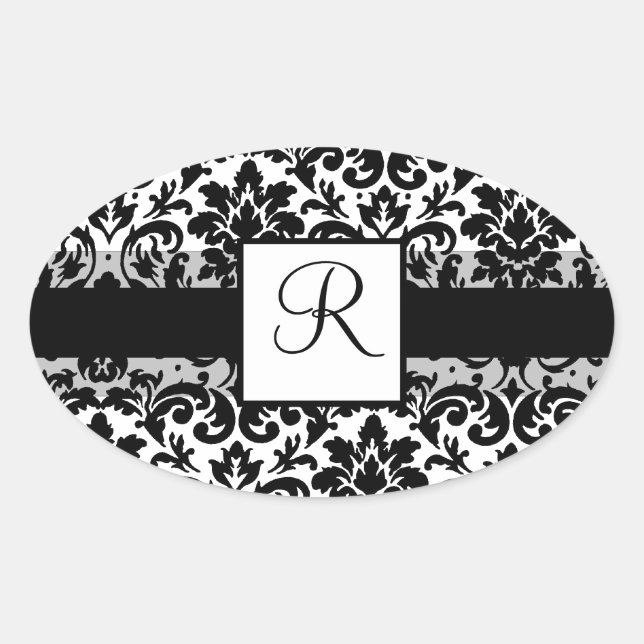 Elegant damask calligraphy design oval sticker (Front)