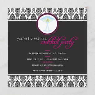 Elegant Damask Cocktail Party Invitation (fuschia)