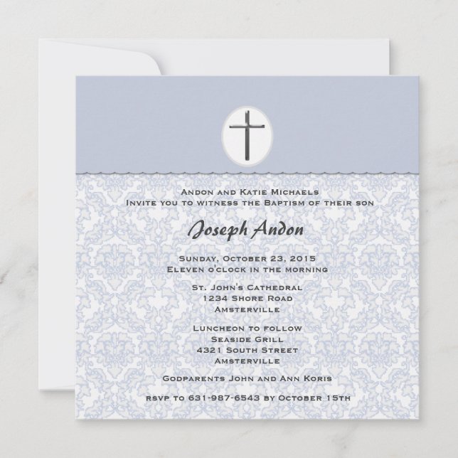 Elegant Damask Collection Blue Invitation (Front)