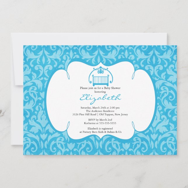 Elegant Damask Crib Boy Baby Shower Invitation (Front)