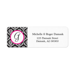 Elegant Damask Custom Monogram Black White Pink