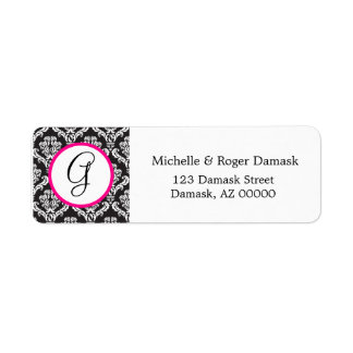Elegant Damask Custom Monogram Black White Pink