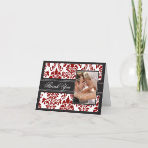 Elegant Damask Custom Thank You Card (red/black)