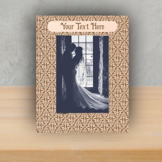  Elegant Damask Design Etched Scrolls on black Frames (Elegant damask pattern light fancy scrolls on black on wood etched picture frame.)