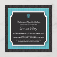 Elegant Damask Dinner Party Invitation (aqua)