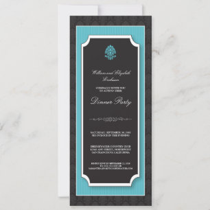Elegant Damask Dinner Party Invitation (aqua)