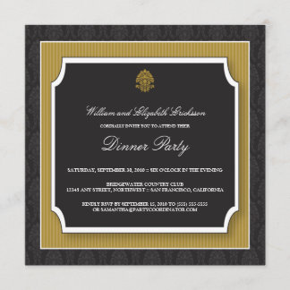 Elegant Damask Dinner Party Invitation (gold)
