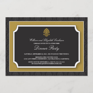 Elegant Damask Dinner Party Invitation (gold)