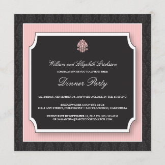 Elegant Damask Dinner Party Invitation (pink)
