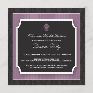 Elegant Damask Dinner Party Invitation (purple)