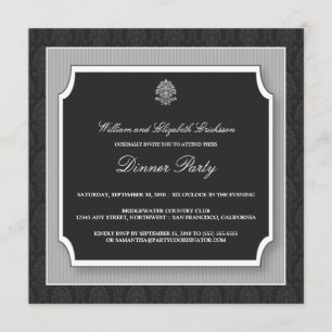 Elegant Damask Dinner Party Invitation (silver)