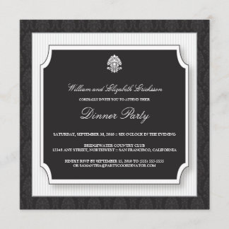 Elegant Damask Dinner Party Invitation (white)