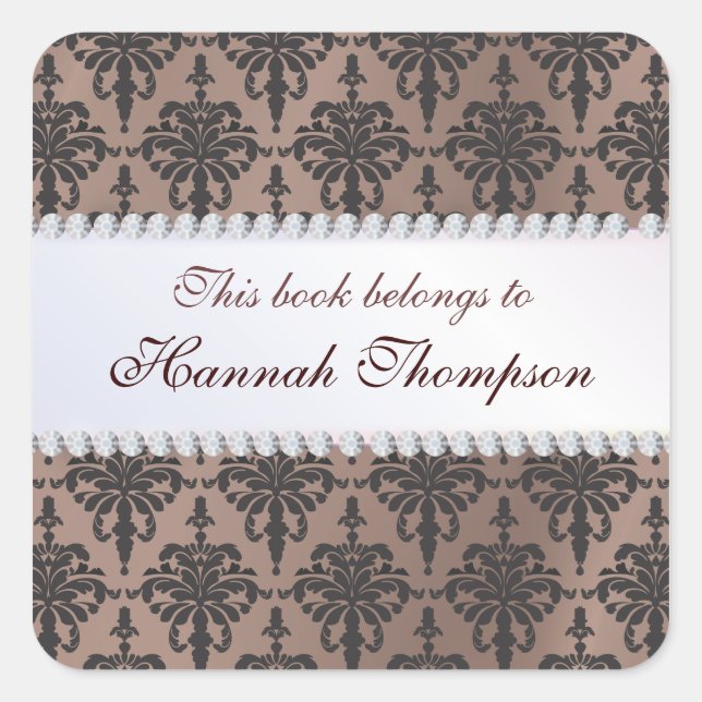 Elegant Damask Ex Libris Book Label (Front)
