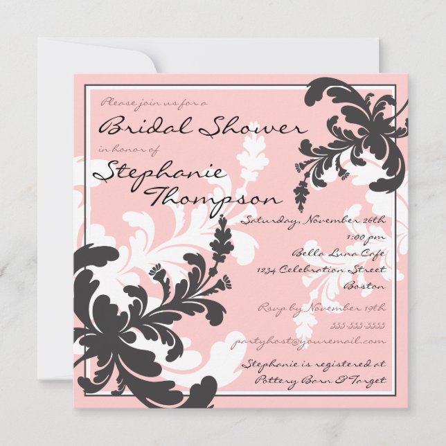 Elegant Damask Floral Bridal Shower Invitation (Front)