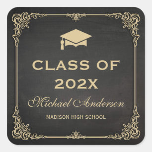 Elegant Damask Frame Graduation Favour Square Sticker