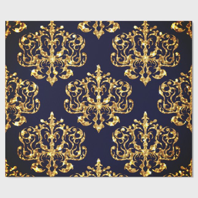 Elegant Damask Gold & Black Wrapping paper roll (Flat)