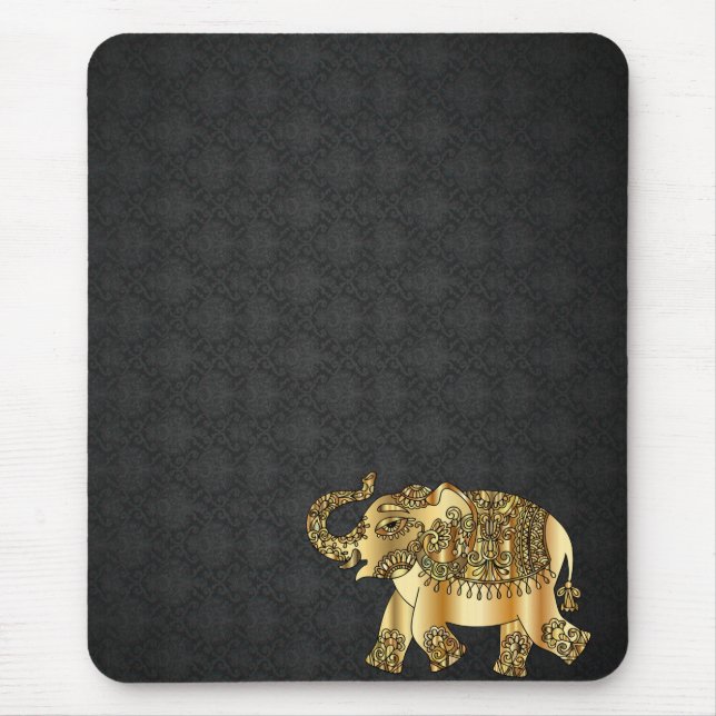 Elegant  Damask Gold Paisley Elephant  Mouse Pad (Front)