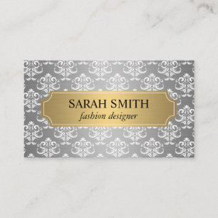 Elegant Damask / Gold Silver Metallic Business Card