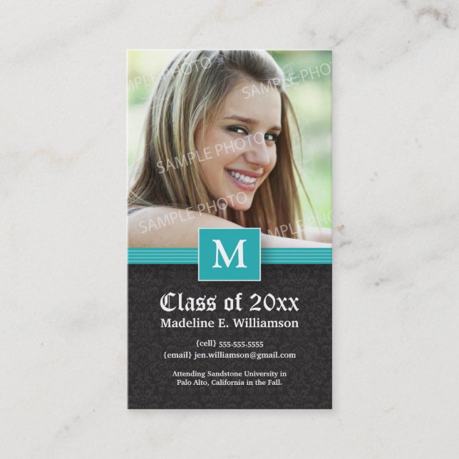 Elegant Damask Graduation Status Card (aqua) (Front)