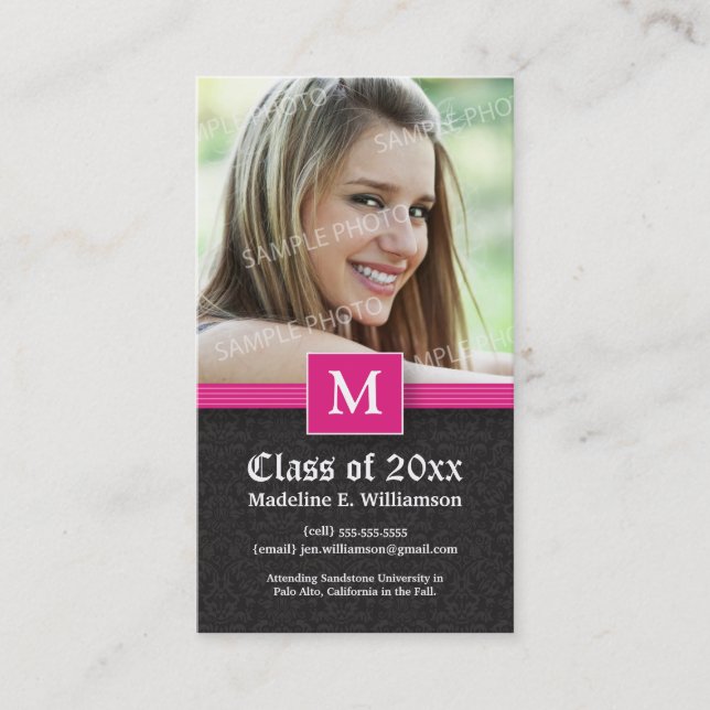 Elegant Damask Graduation Status Card (fuchsia) (Front)