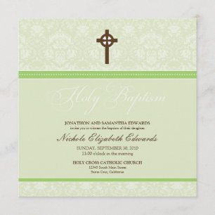Elegant Damask Holy Baptism Invitation (lime)