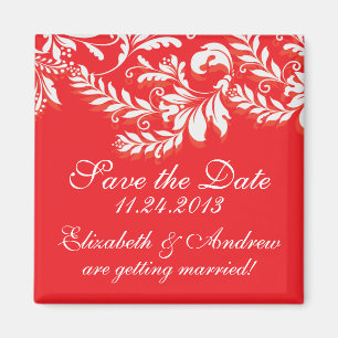 Elegant Damask Leaf Swirl Save The Date Magnet