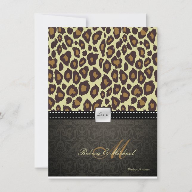 Elegant Damask Leopard Wedding Invitation (Front)
