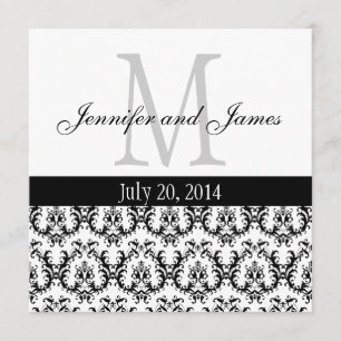 Elegant Damask Monogram Wedding Invitation B & W
