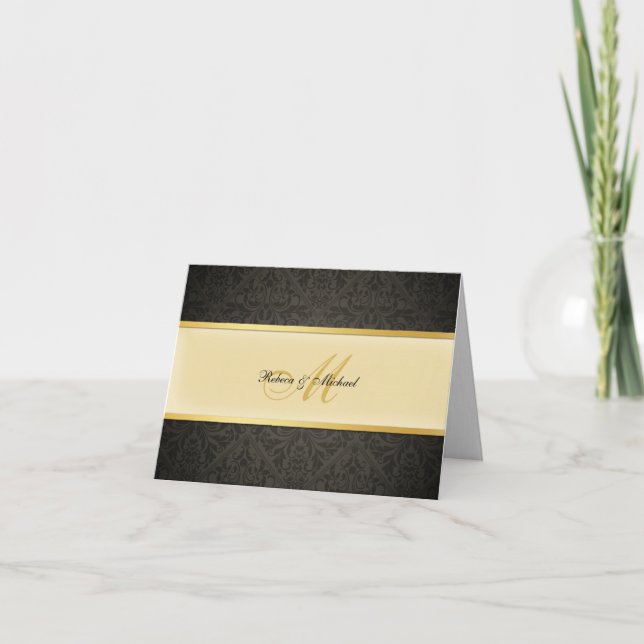 Elegant Damask Monogram Wedding Thank You Card (Front)