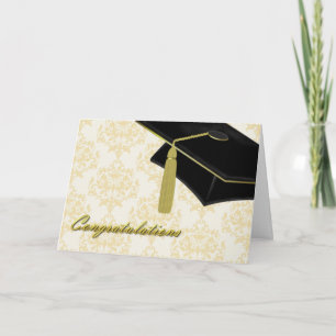 Elegant Damask & Mortarboard Graduation Card