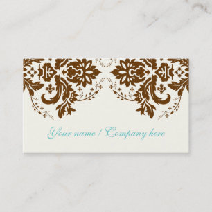 Elegant damask motif brown ivory business car card
