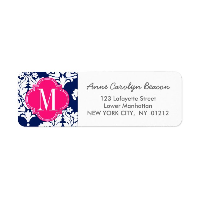 Elegant Damask Navy & Pink Custom Monogrammed (Front)