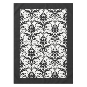 Elegant Damask Pattern Black And White Tablecloth