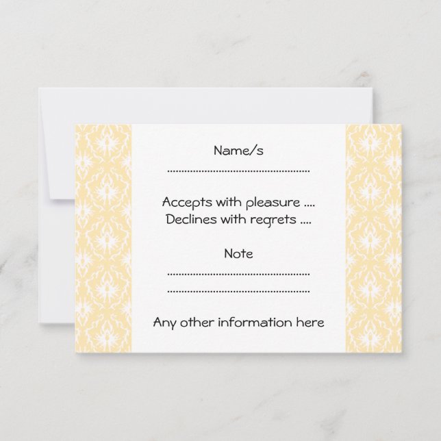 Elegant damask pattern. Light gold colour. RSVP Card (Front)
