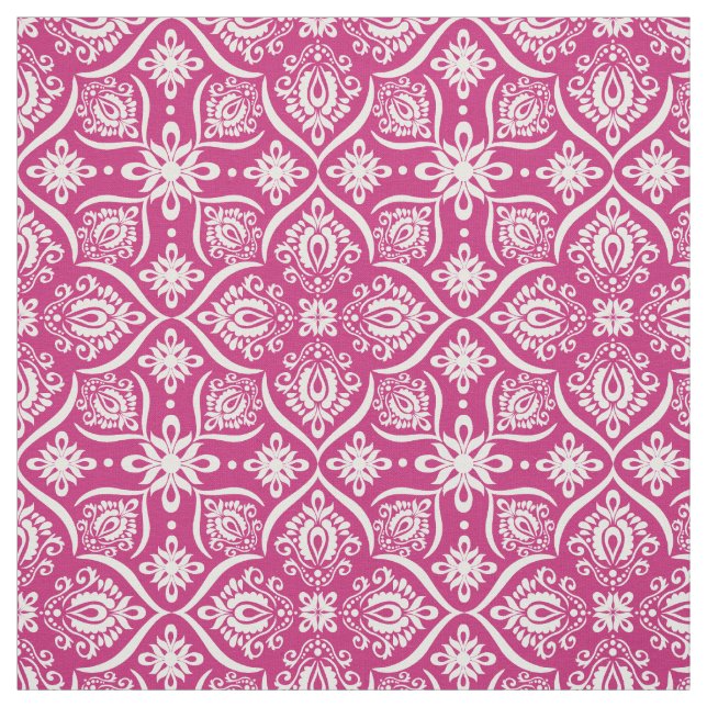 Elegant Damask Pattern | Pink And White Fabric (Swatch)