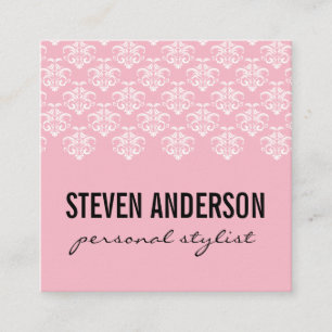 Elegant Damask Pattern / Pink Square Business Card