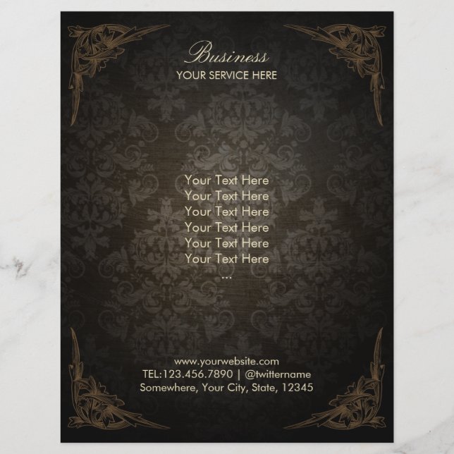 Elegant Damask Pattern Vintage Brochures (Front)