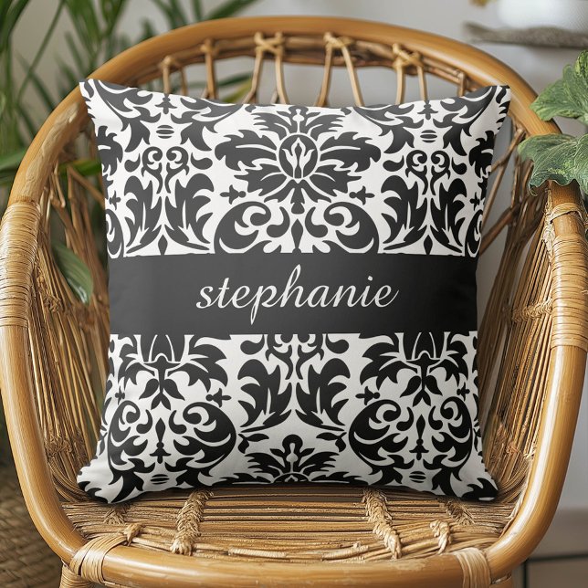 Elegant Damask Patterns with Black and White Cushion (Custom Pillow)