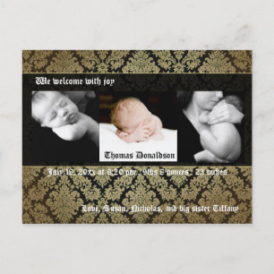 Elegant Damask Photo Birth Announcment Announcement Postcard