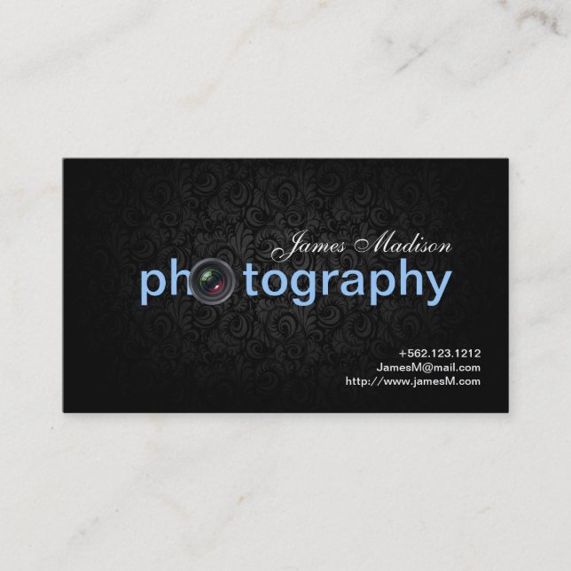 Elegant Damask Photogrpahy Business cards with QR (Front)
