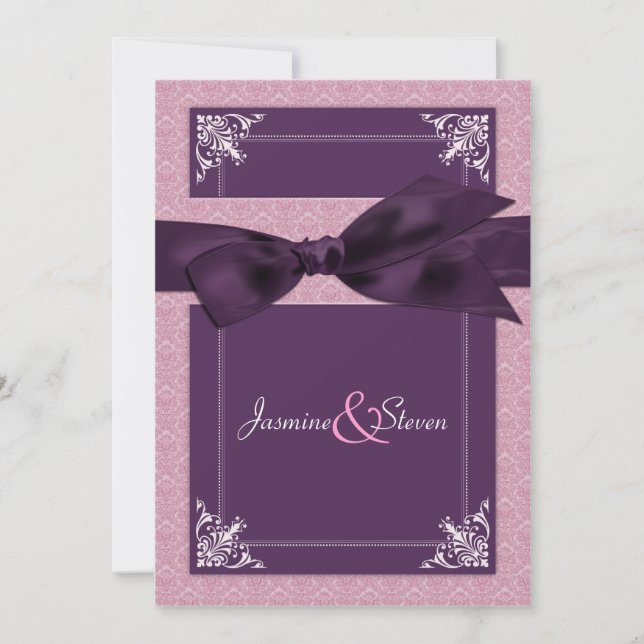 Elegant Damask Plum Wedding Invitations (Front)