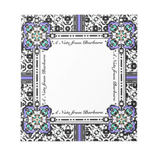 Elegant Damask Purple and Aqua Custom Name Notepad