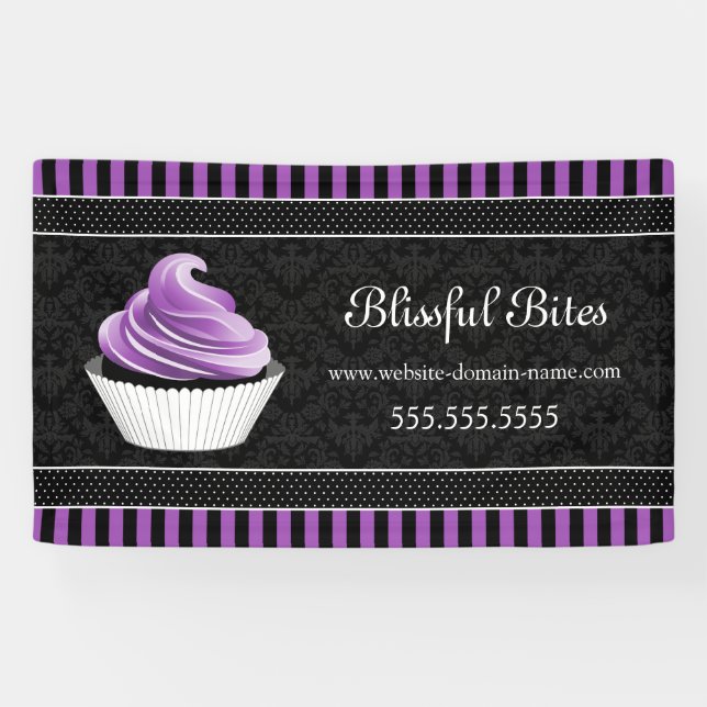 Elegant Damask Purple Cupcake  Banner (Horizontal)