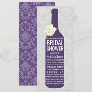 Elegant Damask Purple Grey | Wine Bridal Shower Invitation