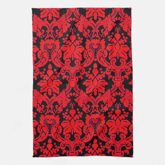 Elegant Damask Red/ Black Tea Towel (Vertical)