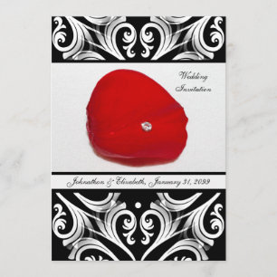 Elegant Damask Red Rose Petal Wedding Announcement