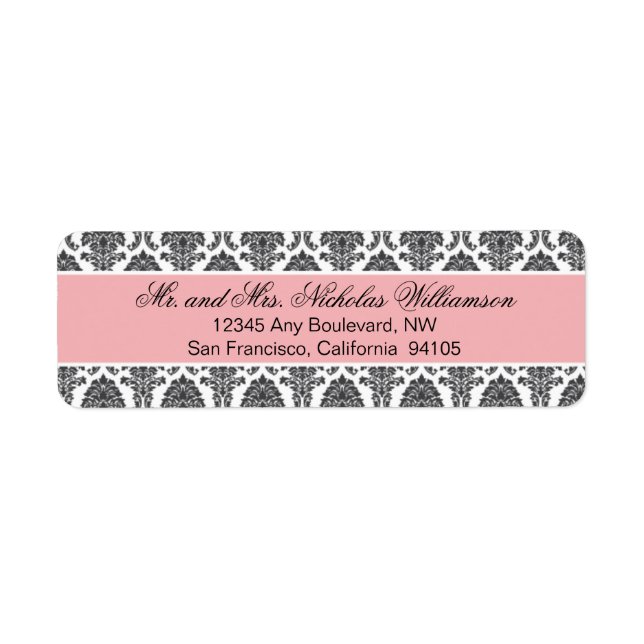 Elegant Damask Return Address Label (pink) (Front)