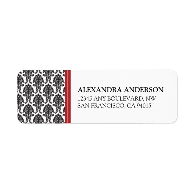 Elegant Damask Return Address Label (red) (Front)
